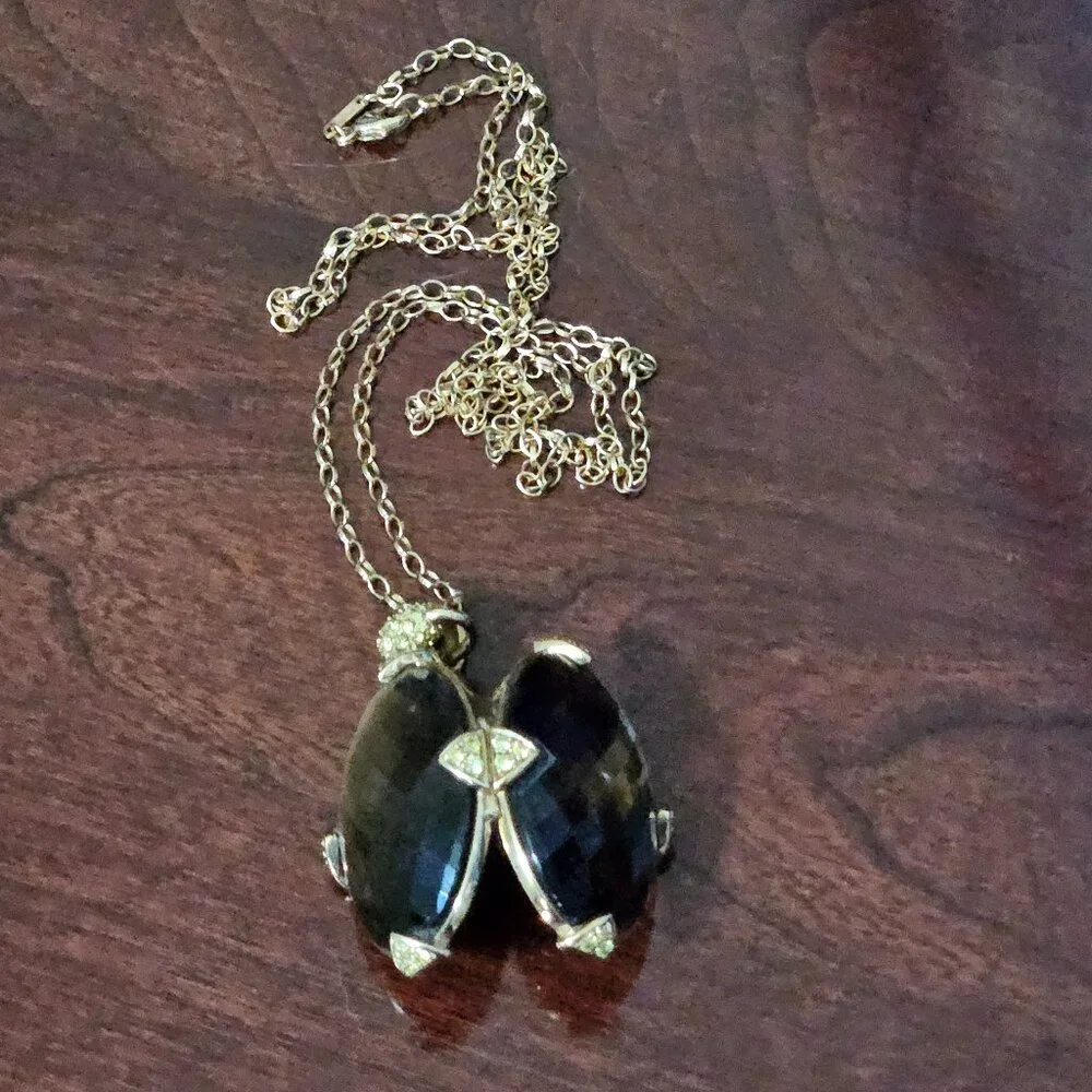 RARE MONICA RICH KOSANN QUARTZ YELLOW DIAMOND 18K CHARM LOCKET PENDANT NECKLACE